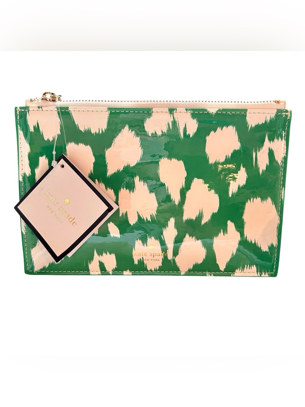 kate spade Painterly Cheetah Ikat Green Pencil Pouch Makeup Pouch NWT